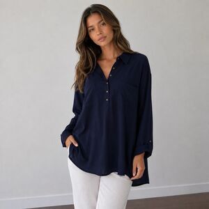 Chico’s NWT Navy Woven Detail Knit Top Blouse Classic Minimalist Career Sz XXL